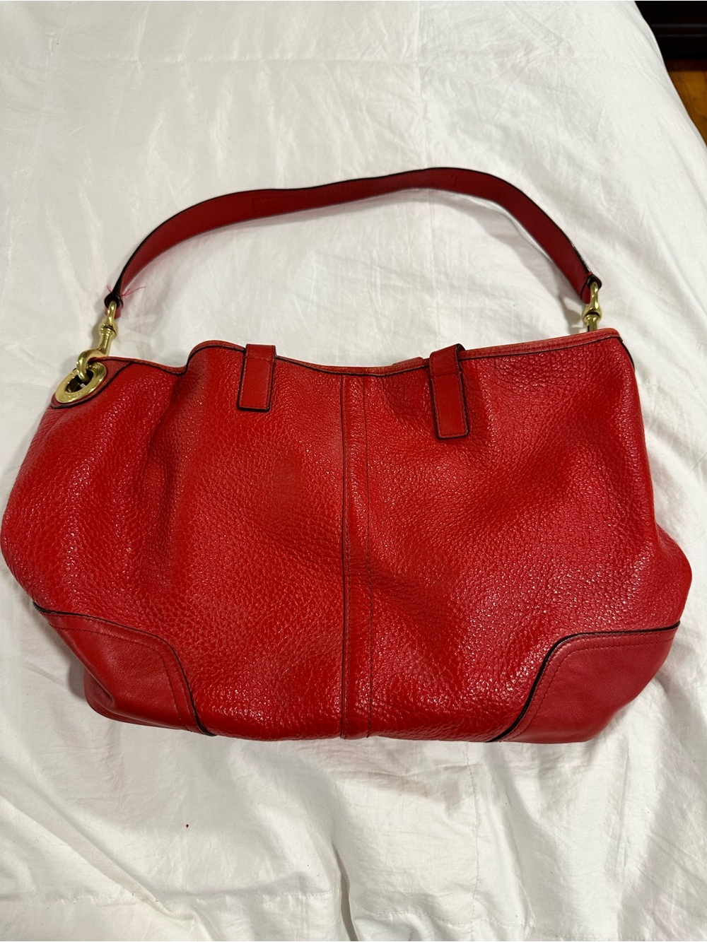 Coach Hadley Luxe Red Leather Duffle Satchel